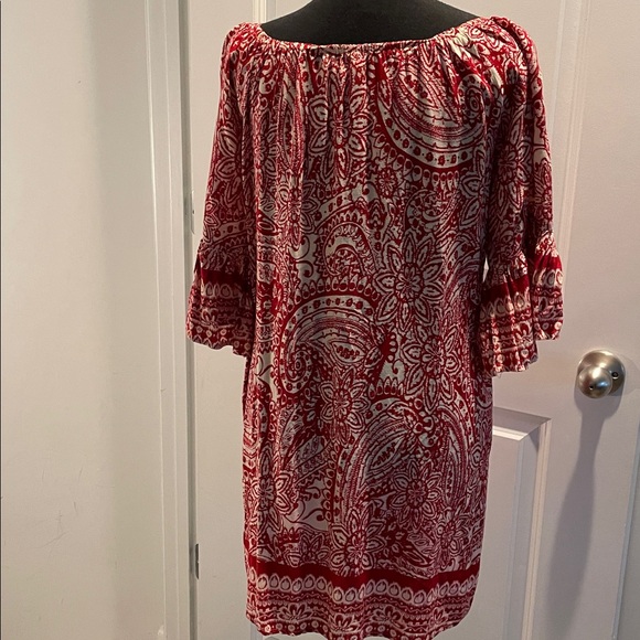 Umgee Off Shoulder Mini Dress Women Size S Girlhood-core Boho Red Cream Paisley - Picture 6 of 14
